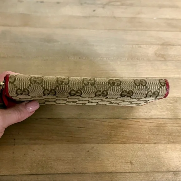 Gucci GG Canvas & Leather Monogram Long Zip Around Wallet Red Trim - Picture 6 of 15